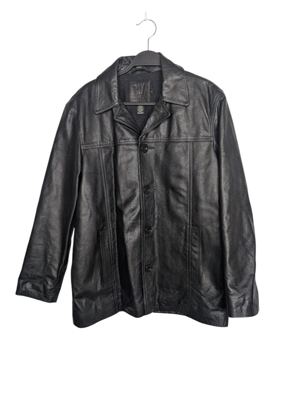 Vintage J. Crew Black Leather Oversized Wool Lined Car Coat Jacket Size Small